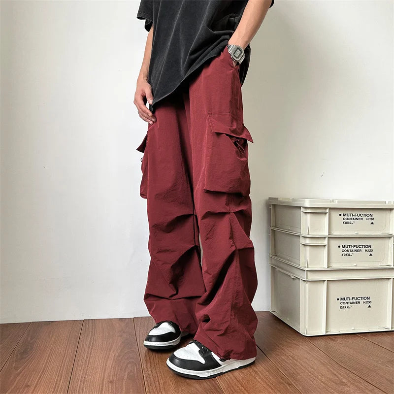 Summer Thin Casual Pants Men Retro Cargo Pants Men Japanese Streetwear Hip-hop Loose Wide Leg Pants Mens Vintage Trousers