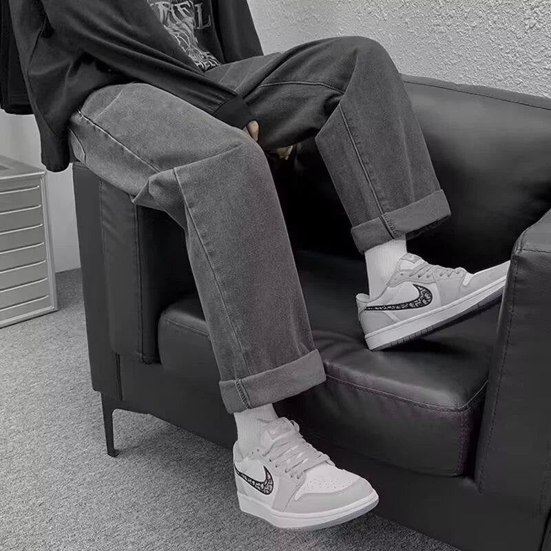 Men Straight-leg Men Jeans Male Baggy Streetwear Wide Leg Denim Pants Hip Hop Style Washed Jeans with Pockets Classic Straight