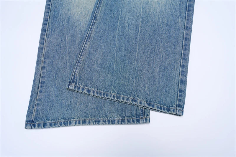 American Retro Jeans Men's Oversize Baggy Wide Legs Classic Wash Cotton Denim Pants Hip-hop Rock Streetwear Loose Trousers