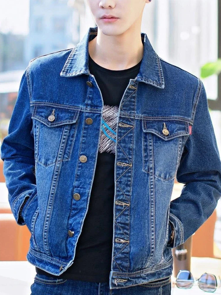Denim Jackets Man Black Short Jeans Coat for Men Casual Slim Button G New in Original Korea Winter Oversize Size L Outwear Large