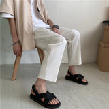 Summer Black Casual Pants Men Straight Pleated Men Japanese Streetwear Loose Ice Silk Pants Mens Wide Leg Pants Mens Trousers