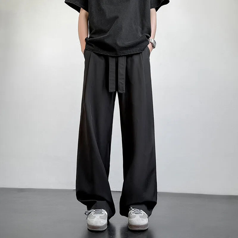 Men's Casual Straight Long Loose Pants Stretch Elastic Waist Jogger Korean Classic Blue Black Gray Male Brand Trousers Plus Size