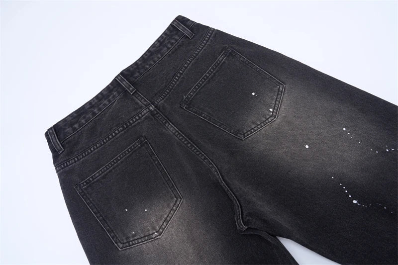 Fashion Graffiti Black Loose Wide-leg Jeans Men's Autumn New American Simple Basic Wash Denim Pants Loose Straight Trousers