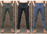 Men's Business Casual Pants Stretch Slim Fit Straight Semi-elastic Waist Trousers Solid Classic Office Work Male Clothing