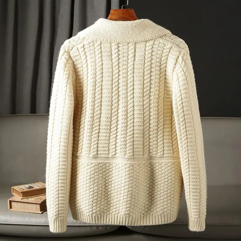 Men's Cardigan Sweater Autumn Winter Thickened Casual Coat Solid Color Long Sleeves Single-breasted Pockets Knitted Sweaters