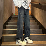 Straight Leg Jeans Men Washed Solid Trousers Panel Design Denim Pants Autumn Fall Male Wear New 2025 High-quality denim pants