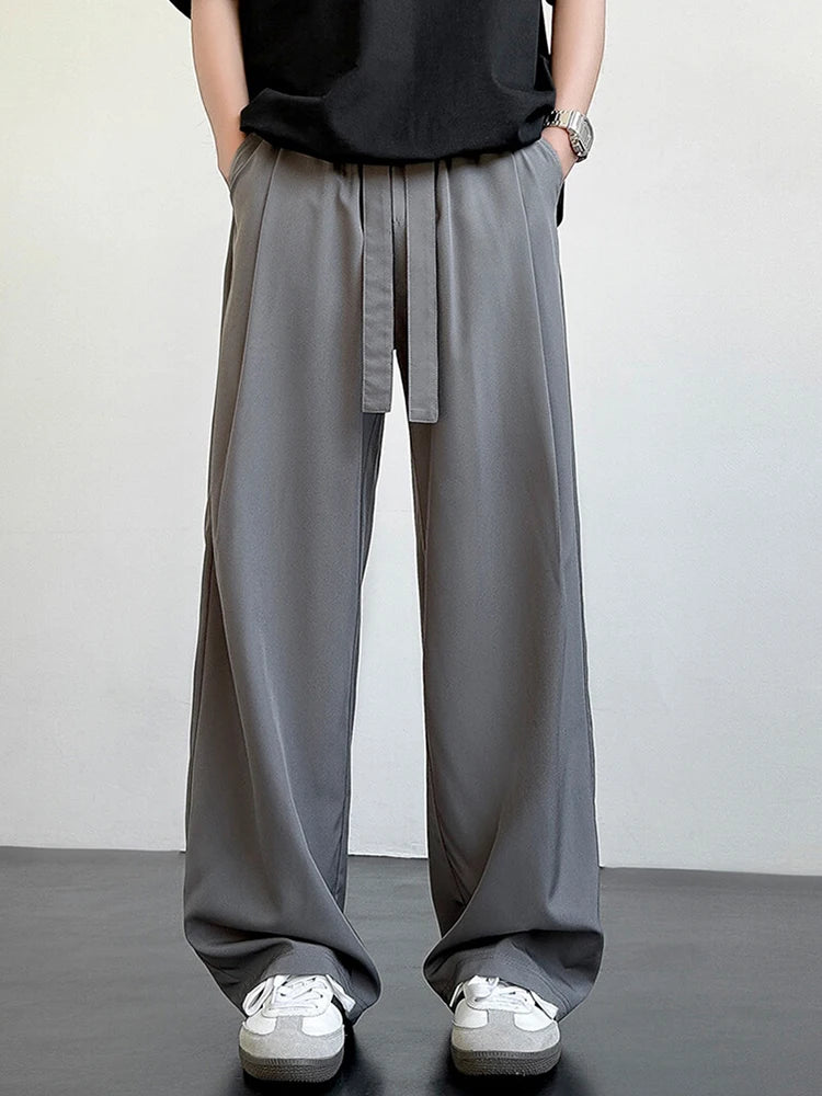 Men's Casual Straight Long Loose Pants Stretch Elastic Waist Jogger Korean Classic Blue Black Gray Male Brand Trousers Plus Size