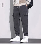 Autumn New Men's Corduroy Cargo Harem Pants Fashion Korean Embroidery Bound Feet Casual Pants Trendy Brand Male Trousers