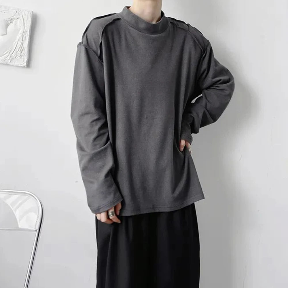 Autumn Winter Fashion Elegant Niche Half Turtleneck Long-Sleeved T-Shirt Mens Pullover Casual Loose Cotton Top Bottoming Shirt