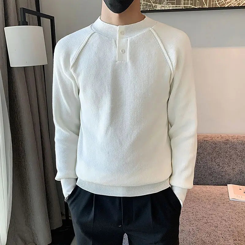 Autumn Winter New Fashion Round Neck Long Sleeve Solid Pullovers Men's Clothing Korean Knitting Simplicity Loose All-match Tops