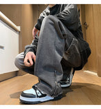 Autumn jeans men New Fashion Side Zipper Casual Jean Pants Men High Street Loose Straight Pant Mens Vintage All-match Trousers