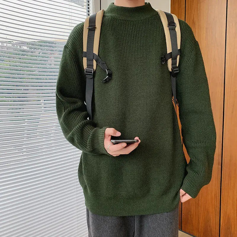 Autumn Winter New Fashion Long Sleeve Half High Collar Solid Pullovers Men's Clothing All-match Knitting Korean Simplicity Top