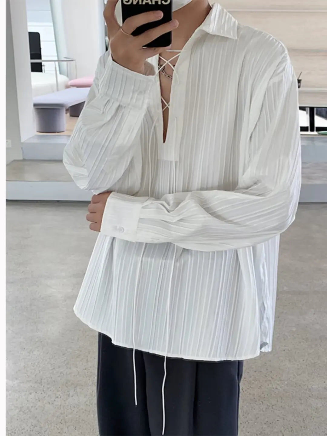 New Men's Casual Blouse Shirt Tops Long Sleeve Tee Shirt Spring Autumn Slanted Placket Vintage Shirts Renaissance Shirt