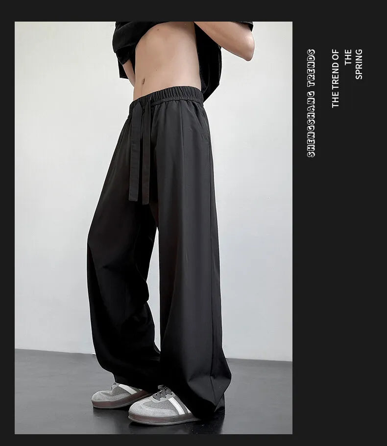 Men's Casual Straight Long Loose Pants Stretch Elastic Waist Jogger Korean Classic Blue Black Gray Male Brand Trousers Plus Size