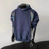New American Retro Men's Hooded Sweatshirt Casual Harajuku Navy Patchwork Long Sleeve Pullover Autumn High Quality Hoodies M-3XL