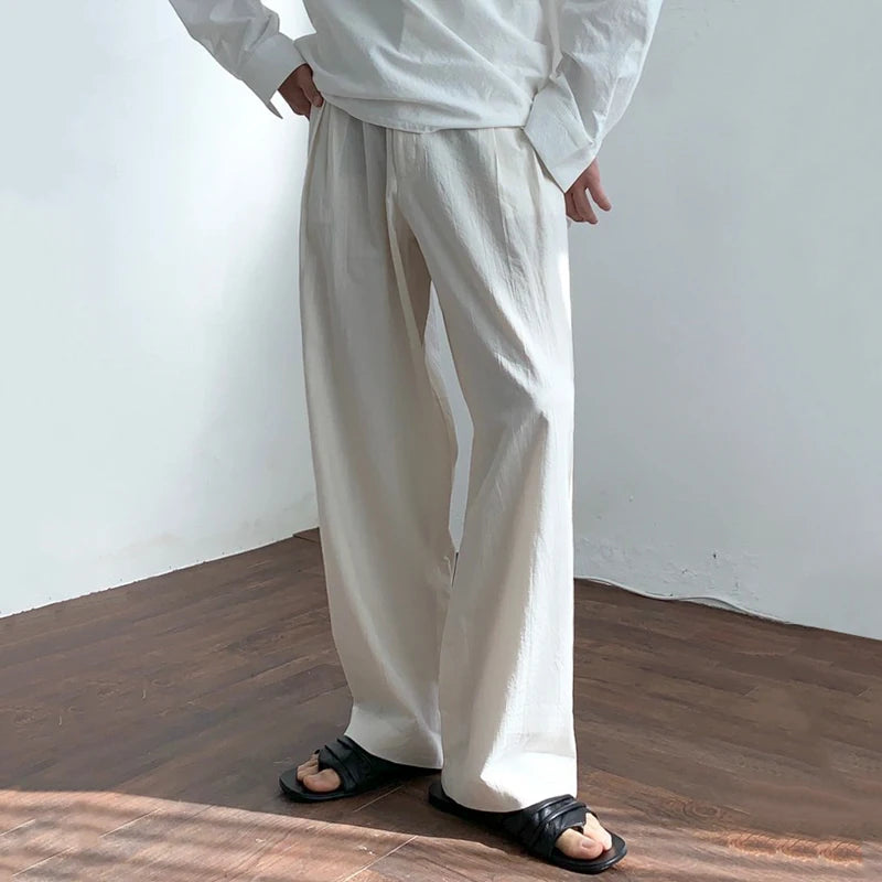Summer Thin Linen Men's Pants Loose Straight Pants Korean Cotton Linen Casual Trousers Draped Wide-leg Pants Aesthetic Urban