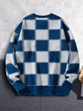 New Popular Autumn Winter Plaid Jacquard Pattern Pullover Sweater Casual Round Neck Contrast Color Knitted Men's Pullover