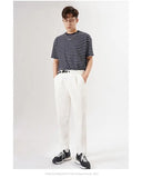 White Stretch Casual Ankle Pants Silhouette Men's Elegant Suit Pants Summer Korean Straight Loose Men's Smart Casual Trousers