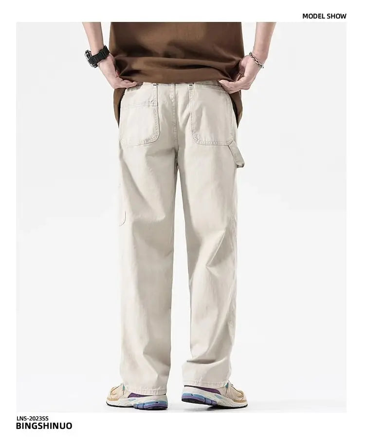 American High Street Work Pants Spring Autumn New Men's Trousers Straight Japanese Fashion Trend Retro Casual Work Pants Chic