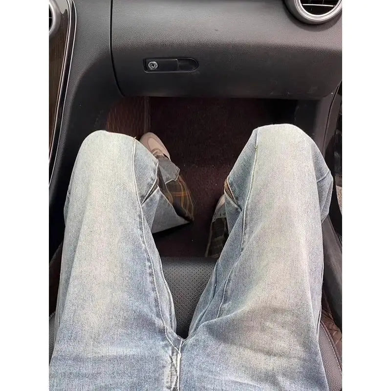 Trendy hip-hop men and women trendy personality checkered splicing straight leg jeans for couples loose retro casual pants y2k