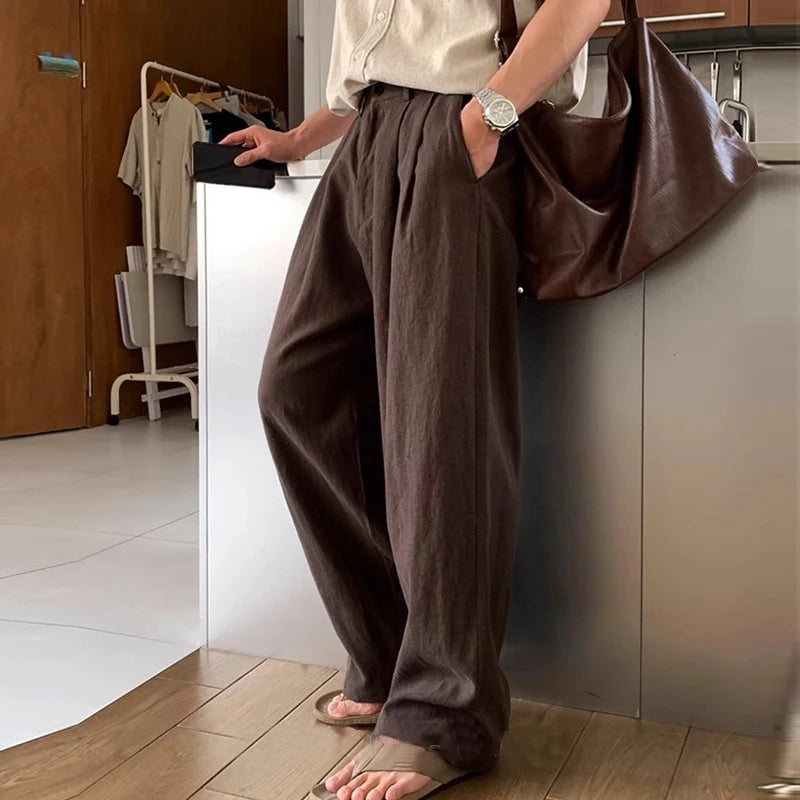 New Japanese Retro Men Casual Pants Luxury Draped Wide Leg Leisure Solid Color Straight Trousers High Quality Elegant Sweatpants
