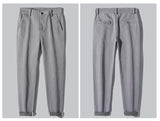 Men's Business Casual Pants Stretch Slim Fit Straight Semi-elastic Waist Trousers Solid Classic Office Work Male Clothing