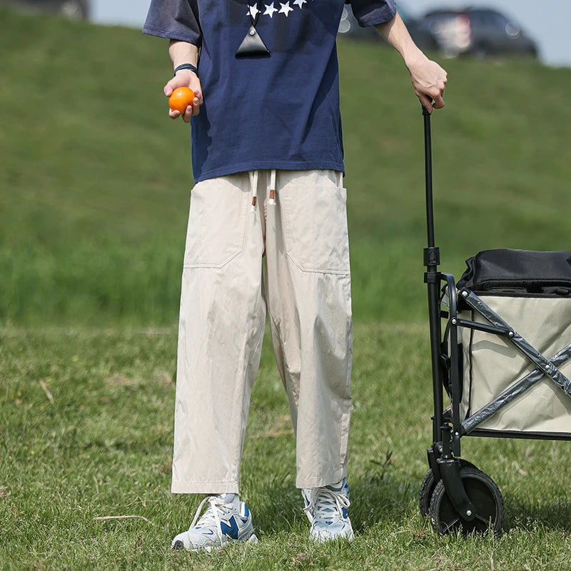 Summer Thin Cotton Pants Men Fashion Retro Casual Pants Men Japanese Streetwear Hip-hop Loose Wide Leg Pants Mens Trousers