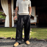 New Retro Fashion Men Suit Pants Light Luxury Draped Baggy Belt Button-down Solid Color Straight Trousers Elegant Dress Pants