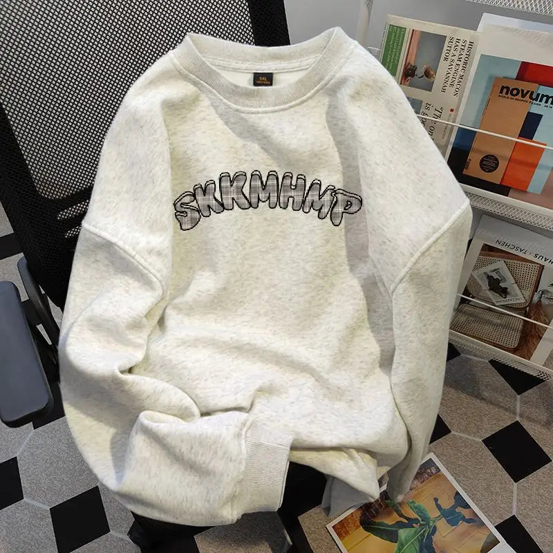 American autumn and winter street fashion personalized printed round neck pullover for couples loose retro Harajuku casual top