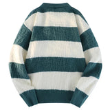 Men's New Black and White Striped Sweater Men's Autumn and Winter Loose Pullover Casual Top Men's Homestay Casual Warmth