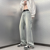 Spring New Men's Pants Vintage Washed Straight Tube Splicing Male Jeans High Street Fashion Casual Wide Leg Trousers