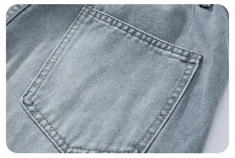 2025 Spring New Men's Ripped Jeans Baggy Straight Classic Light Blue Wide Leg Pants Elastic Waist Vintage Fashion Trousers Male