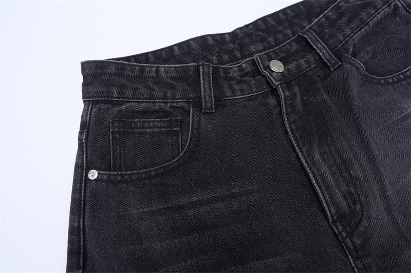 Fashion Graffiti Black Loose Wide-leg Jeans Men's Autumn New American Simple Basic Wash Denim Pants Loose Straight Trousers