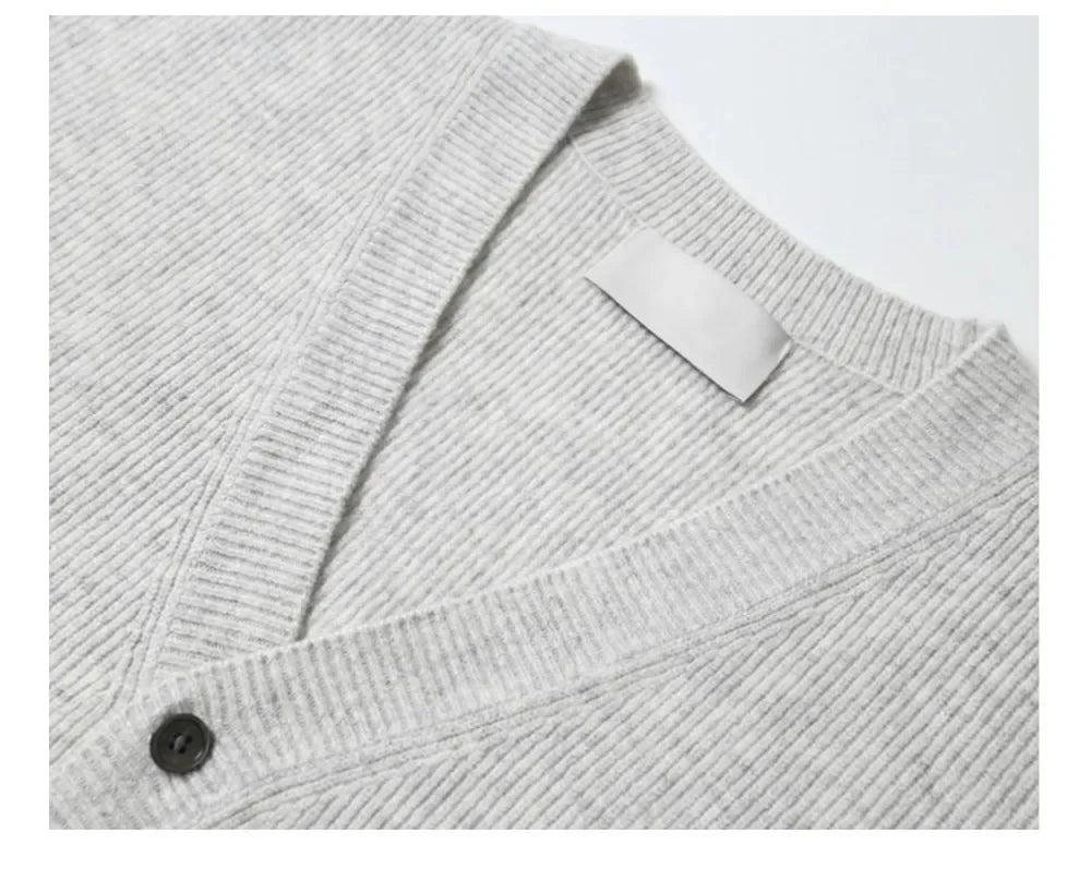 Fashionable V-Neck Knitwear Men's Loose Fit Solid Color Autumn New Style Casual Versatile Open Cardigan Sweater Jacket