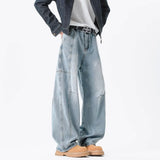 Hip hop personality trend men and women straight leg washed jeans American couple loose retro curved knife casual pants y2k