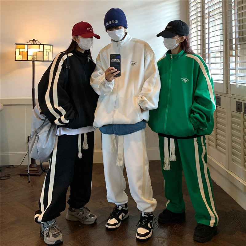 Stripe Sports Suit Men's Spring Autumn Casual Cardigan Sweatshirt Sweatpants Preppy Two-piece Set New Unisex Joggers Tracksuits