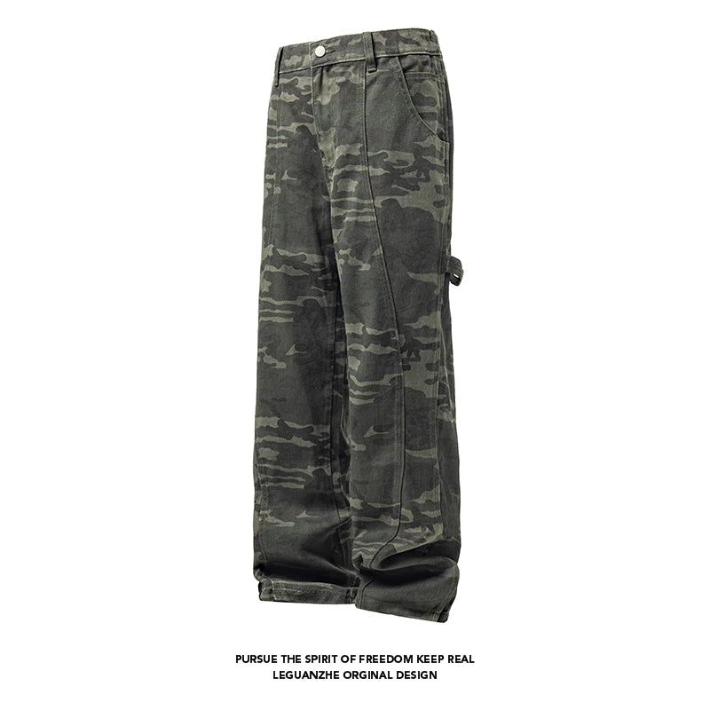 New Mens Camouflage Cargo Work Pants Casual Patchwork Straight Leg Outdoor Utility Military Comfortable Durable Hiking Tactical
