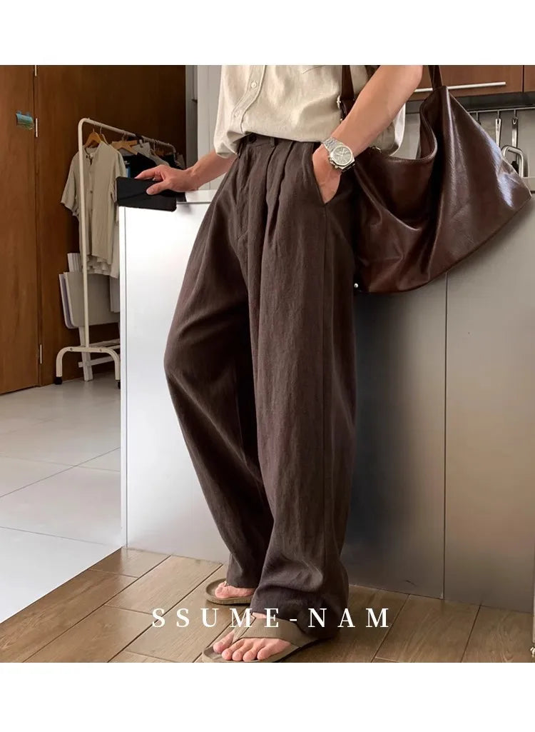 New Japanese Retro Men Casual Pants Luxury Draped Wide Leg Leisure Solid Color Straight Trousers High Quality Elegant Sweatpants