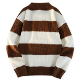 Men's New Black and White Striped Sweater Men's Autumn and Winter Loose Pullover Casual Top Men's Homestay Casual Warmth