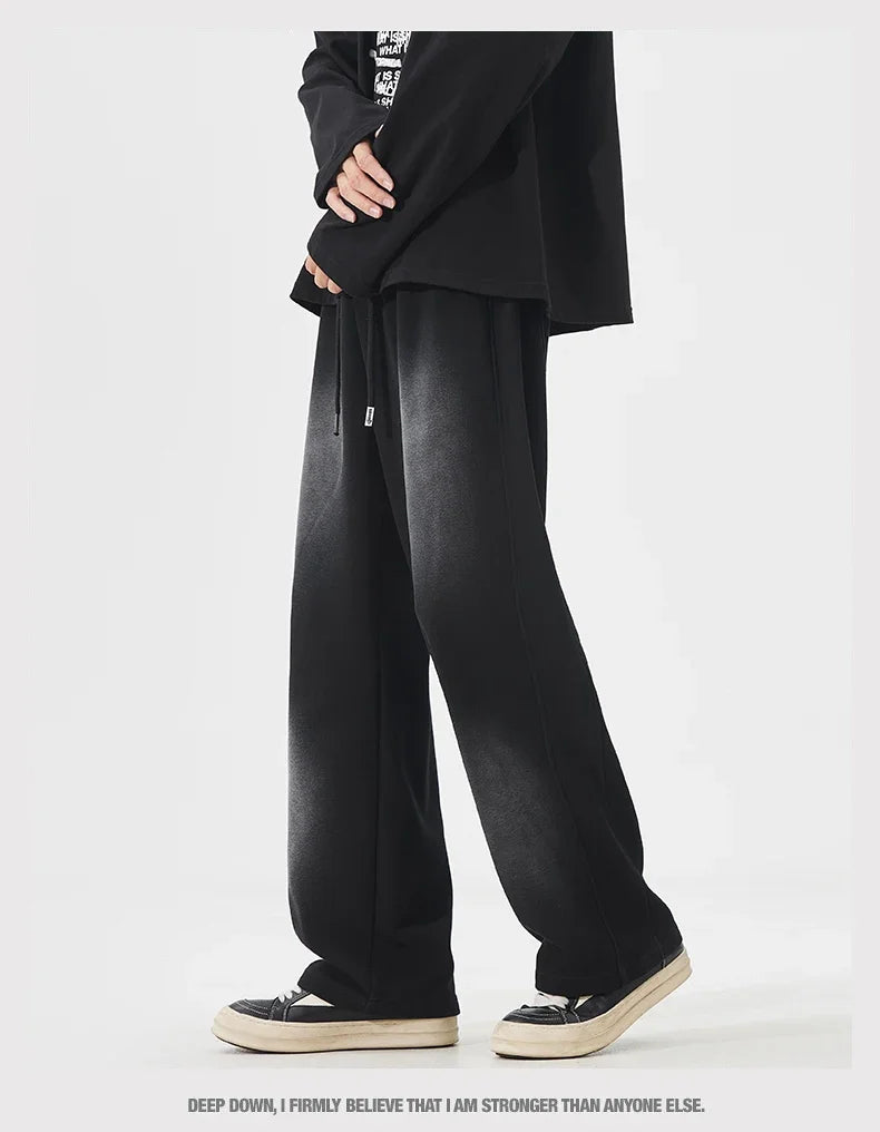 Autumn New Fashion Korean Men's Casual Pants Distressed Classic Black Baggy Straight Trousers Sweatpants Streetwear Male Clothes