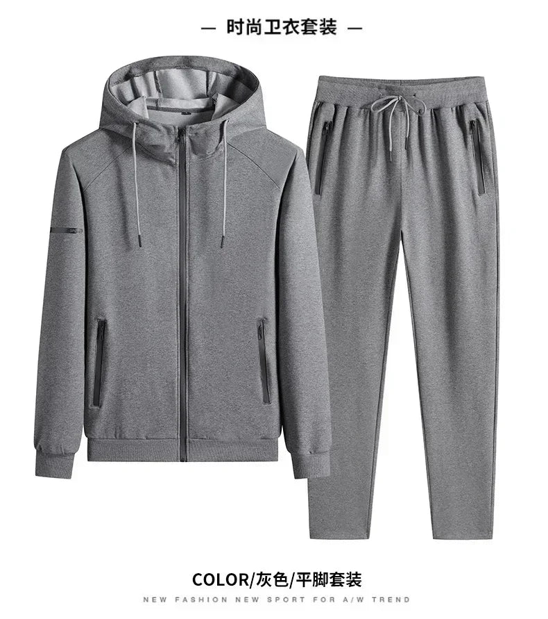 Male 2 Pieces Sweatshirt + Sweatpants Suit 8XL Plus Size New Spring Autumn Clothing Hooded Men Sportswear Sets Casual Pants