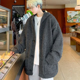 Cardigans Men Loose Korea Style Hooded Warm Autumn Winter Chic Knitted Gray Solid Minimalist Young College All-match Coats Ins