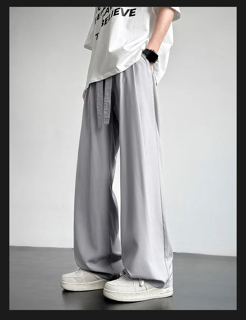 Men's Casual Straight Long Loose Pants Stretch Elastic Waist Jogger Korean Classic Blue Black Gray Male Brand Trousers Plus Size