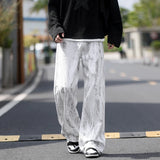 Jeans Mens Classic Straight Leg Jeans White Tie Dye Denim Pants Unisex Fashion Casual Trousers Streetwear Hip Hop Style Washed