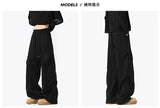 Mens Casual Pants Loose Fit Joggers Patchwork Pleated Trousers Trendy Elastic Waist Outdoor Sports Streetwear Hip Hop Trousers
