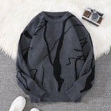 New Popular Autumn and Winter Abstract Crack Graffiti Jacquard Pattern Pullover Sweater Casual Round Neck Knitted Men's Pullover