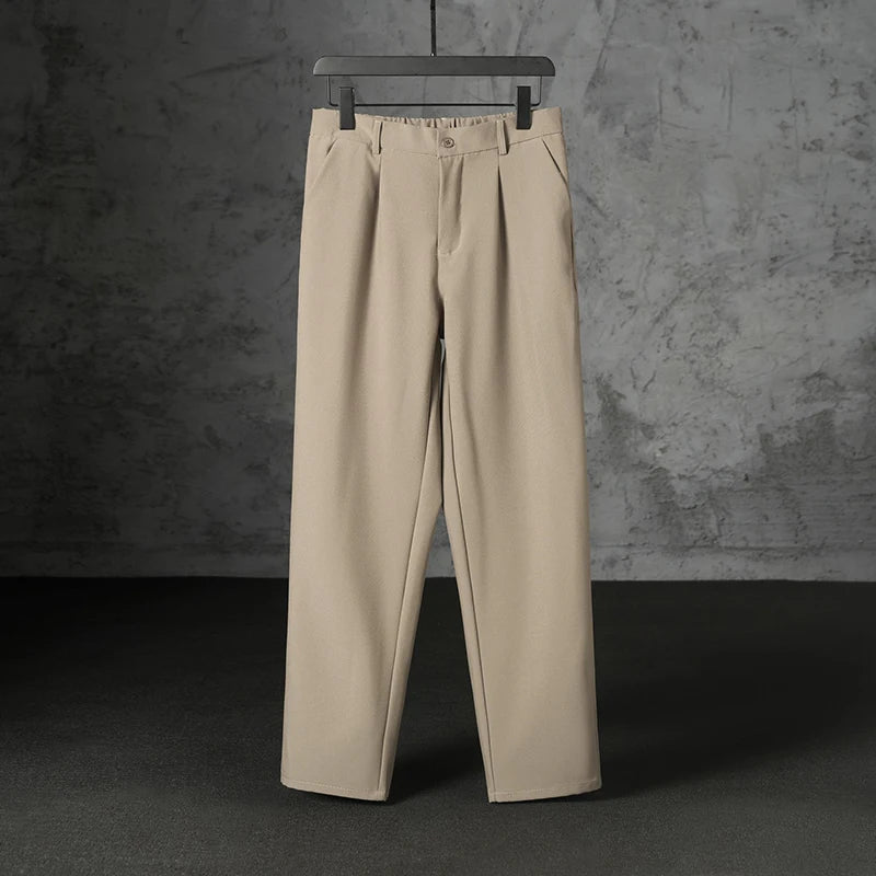 New Japanese Retro Male Suit Pants Light Luxury Straight Draped Button-down Business Casual Pants Premium Slim Elegant Trousers