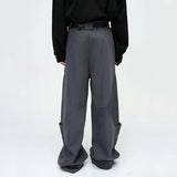Men's Trousers Solid Color Niche Design Pleated Splice Loose Trend Male Casual Baggy Pant Wide Leg High Street