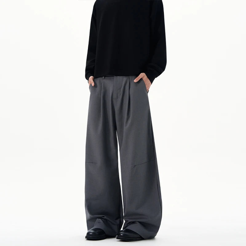 Autumn Men's Loose Suit Pants Commuting Business Casual Classic Gray Black Wide Legs Trousers Oversized Simple Style Clothes
