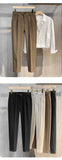 Autumn Winter Men's Woolen Suit Pants Formal Business Office Slim Straight Elastic Waist Korean Casual Tapered Brown Trousers